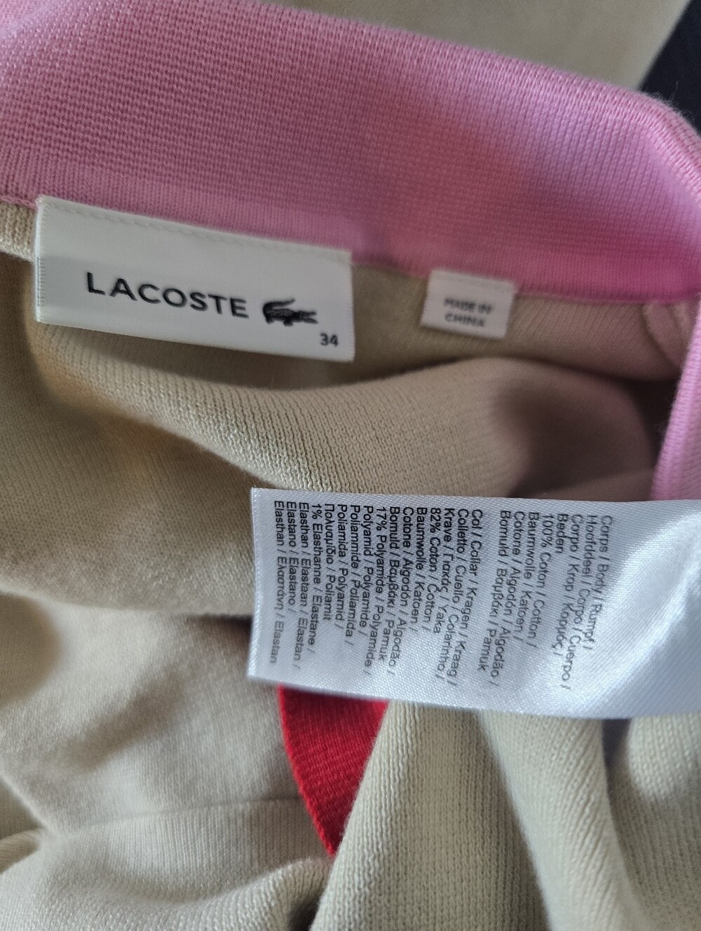 NWOT Lacoste Cream Polo Pink Red Orange Colorblock Collared Top 34 Extra Small - Picture 7 of 8